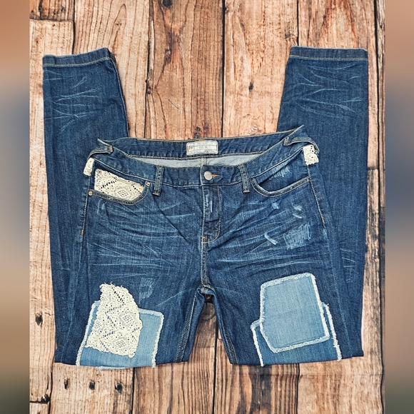 Free People Haynes Crochet Patchwork Denim Boho Jeans Women's Size 30 Mid- Rise - Picture 7 of 9